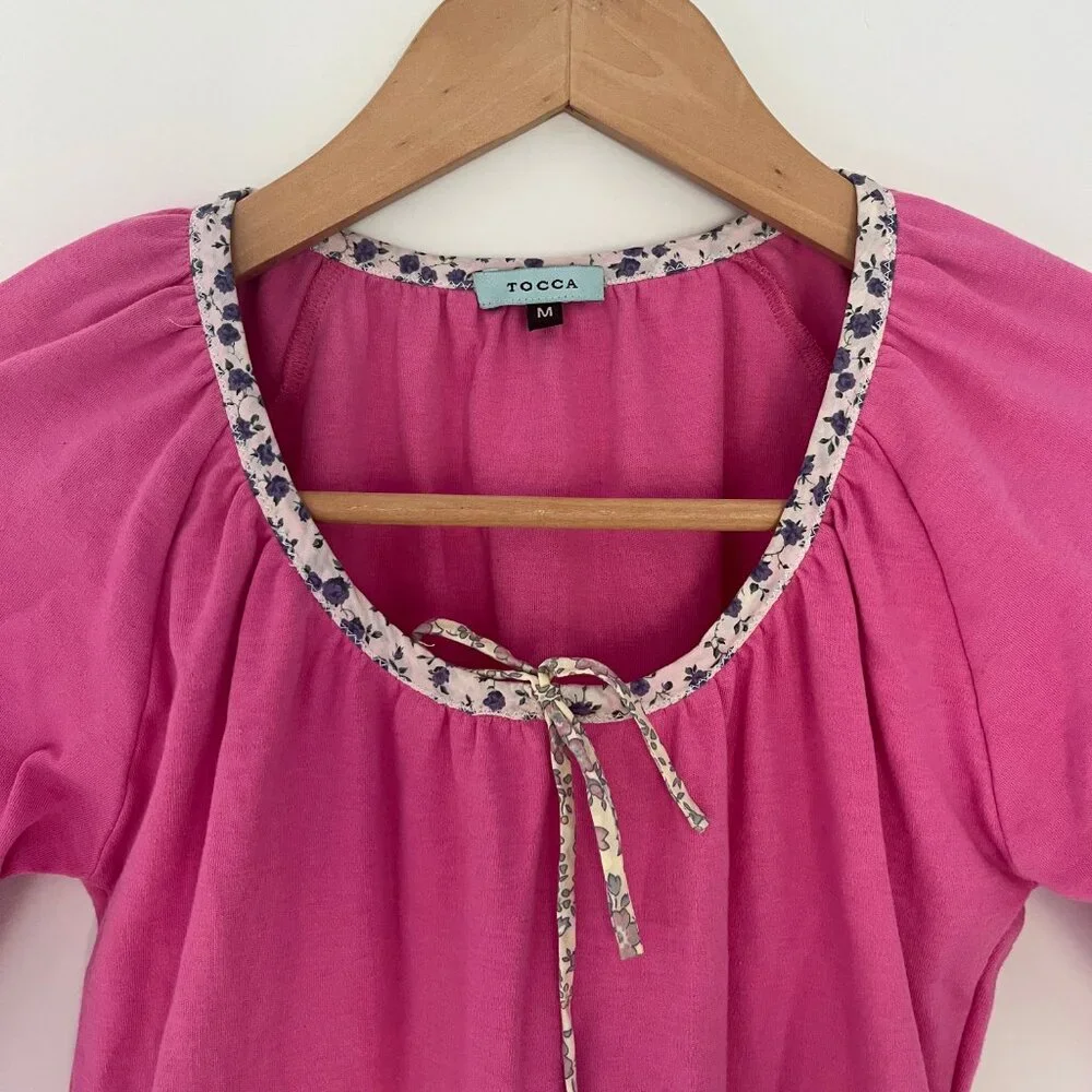 Vintage Tocca Pink Applique Scoop Neck 100% Cotton T-shirt Women's Medium - Picture 2 of 8